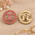 6 Pcs Chanel Cc Pink Rhinestone Round Buttons 22mm Set Of 6