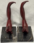 Vintage Red Cast Iron 8    French Pheasant On Black White Marble Bookends Read 