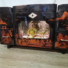 Vintage Black Lacquer Japanese Jewelry Box Rickshaw Toyo Music Box Working