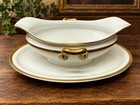 Vintage Lupin Bavaria Gravy Boat Underplate Gold Trim White Porcelain Germany