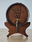 Vintage Hand Carved Oak Wood Bacardi Rum Barrel With Bat Wings Stand