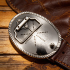 Oval Western Cowboy Belt Buckle Silver Tone Engraved Floral Rope Edge Rodeo Gift