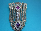 Art Deco Flapper Vintage Purple Clear Rhinestone Gold Tone Pin Brooch Waterfall