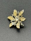 Vintage Pot Metal Flower Brooch Pin With Rhinestones Unsigned In Good Condition 