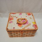 Vintage Singer Wicker Sewing Basket Box Japan 5520 Floral With Tray