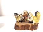 Vintage Miniature Squirrel Family On Wood Base Mcm 60s Squirrels Kitsch Figurine