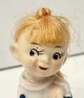 Vintage Pixie Elf Girl Ponytail Hair Blue Polka Dot Ceramic Figurine 1950s Japan