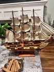 Vintage Wooden Model Sailing Ship     Tall Ship     Nautical Home Decor