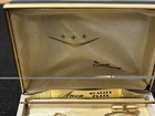 Nos Vintage Anson Cufflinks   Tie Bar Clip Set Art Deco Gold Tone New In Box