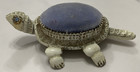 Vintage Florenza Jeweled Bobble Turtle Sewing Pin Cushion Holder Blue