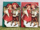 Raphael Tuck   Sons 2 Christmas Cards Repro Victorian Diecut Tag Girl Boy Holly