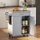 Wooden Indoor Moving Microwave Cart W  Interior Cabinet   Towel Rack Refurbished