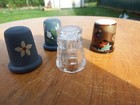 Lot Of 4   Antique vintage collectible Sewing Thimbles   Ceramic   Wood   Glass
