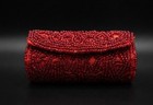 Vintage Red Beaded Lipstick Case Holder With Mirror Satin Snap Closure Makeup
