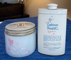 Antique Milk Glass Decorative Cold Cream Vanity Jar   Talc Tin Bathroom Decor