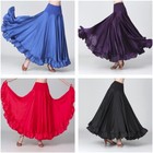 Women Satin Ballroom Skirt Modern Dance Dancewear Ruffle Waltz Tango Swing Blue