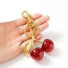 For Coach Bag Red Cherry Apple Bag Charm Keychain Resin Metal Brass Purse Decor