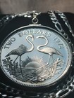  Rare 1972 Bahamas Flamingos Love Birds Coin Pendant   Italian Silver Link Chain
