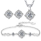 925 Sterling Silver Jewelry Set Blue Crystal Women Bracelet Necklace Earrings