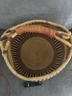 Handmade African Bolga Round Market Basket W  Leather Wrapped Handle    