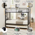 Metal Bunk Bed Twin Over Twin With Trundle Loft Bed Ladder Full-length Guardrail