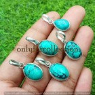 Turquoise Gemstone 925 Sterling Silver Plated Handmade Bezel Tiny Pendants Lot