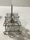 Miniature Pure Milk Glass Bottles W  Wire Caddy Japan Sticker Vendor Imports