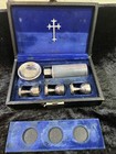 Antique Portable Communion 8 Piece Set - Leather Exterior velvet Interior  4 5 w