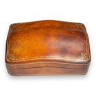 Vintage Gilded Calf Leather Jewelry Trinket Box Made In Italy  Beautiful Patina 