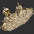 19th Century Gilded Bronze French Nouveau Art Double Inkwell Womans Face Cherub 