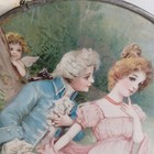 Victorian Chimney Flue Cover Lithograph Art Glass 9 5  2 Couple Cupid Love