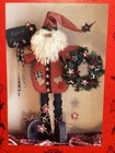 Pattern Primitive Tall Santa Claus Doll   Rag Tied Christmas Wreath New Friends