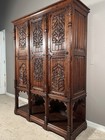 French Antique Gothic Revival Bookcase storage Cabinet armoire In Oak Wood 2