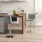 Set Of 2 Modern Grey Pu Leather Adjustable Bar Stools With Back And Footrest