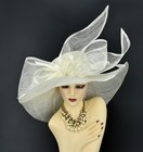 M23157  Off-white  kentucky Derby Church Wedding Wide Brim Sinamay Dress Hat