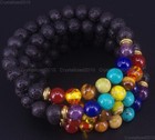 Natural Gemstone Lava 7 Stone Chakra Healing Reiki Beads Bracelet Meditation 8mm