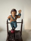 Antique Estate Cast Iron Still Coin Bank Boy On Ball Trapeze Mechanical Spinning