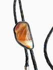 Vintage Southwest Sterling Silver Banded Agate Bolo Tie W silver Tips