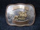 Montana Silversmiths Western Buckle Silver Gold Tone Team Calf Roping Usa Vtg