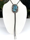 Rare Huge Vintage Simulated Turquoise Stone Coral Nickel Silver Western Bolo Tie
