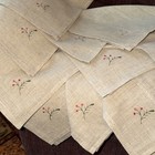 Vintage 12 Hand Stitched Linen Ivory Floral Embroidered Napkins 16 5   