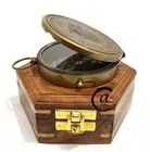 Solid Gift Military navy Nautical Antique Brass Finish Compass With Wooden Box  
