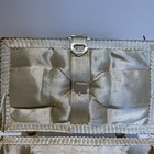 Vtg Woven Wooden Sewing Box Storage Basket Hinged Lid Satin Lining 9x5x3 5 