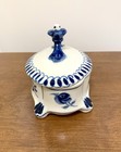 Vintage Ussr Gzhel Porcelain Trinket Box Hand Painted Blue White 5 Inch  