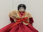Antique Porcelain Bisque Head Arms   Legs Doll 7    Dressed Black Hair Good Cond