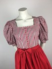 Dirndl Dress Vintage  s  Long White Red Black Plaid With Red Apron