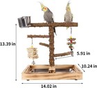 Natural Wood Parrot Stand Bird Perch Stand With Removable Tray And Feeder Cups