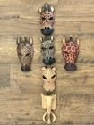 African Hand Carved Wooden Safari Animal Masks Kenya Hanging Wall Art  Set Of 3