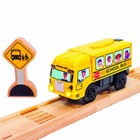 Motorized Yellow School Bus For Wooden Track -  Include Wooden Bus Stop Sign