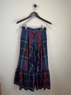 Vintage Liz Claiborne Wool Wine Plaid Ruffle Bottom Long Skirt   Pockets  Size 6